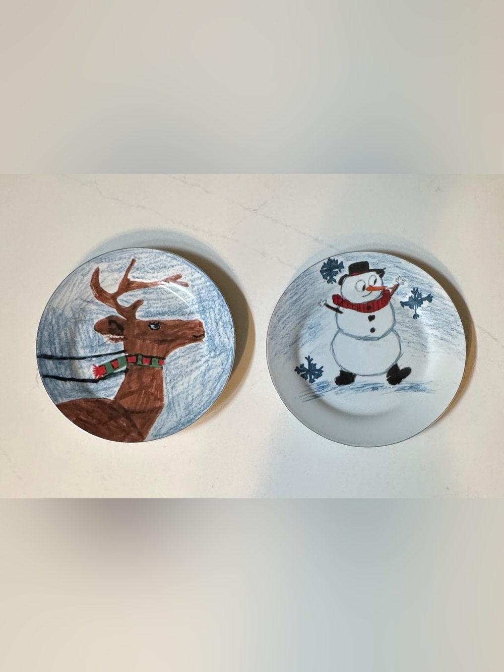 Christmas Village Kids Collection Plates Children's Art Designs Reindeer Snowman
